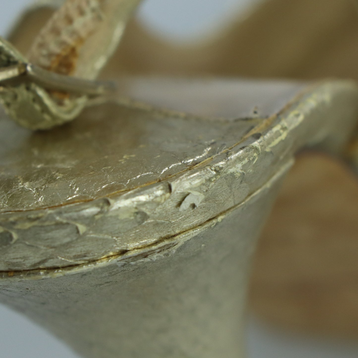 JIMMY CHOO Metallic Gold Snakeskin Peep Toe Slingback Heels Italian Made (37.5)