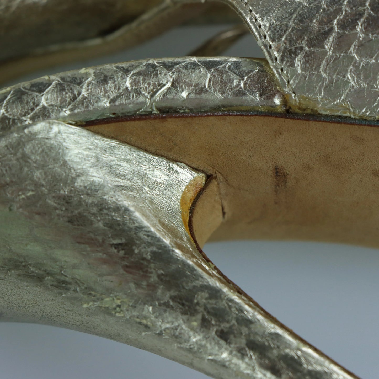 JIMMY CHOO Metallic Gold Snakeskin Peep Toe Slingback Heels Italian Made (37.5) Vintage Sole Melbourne