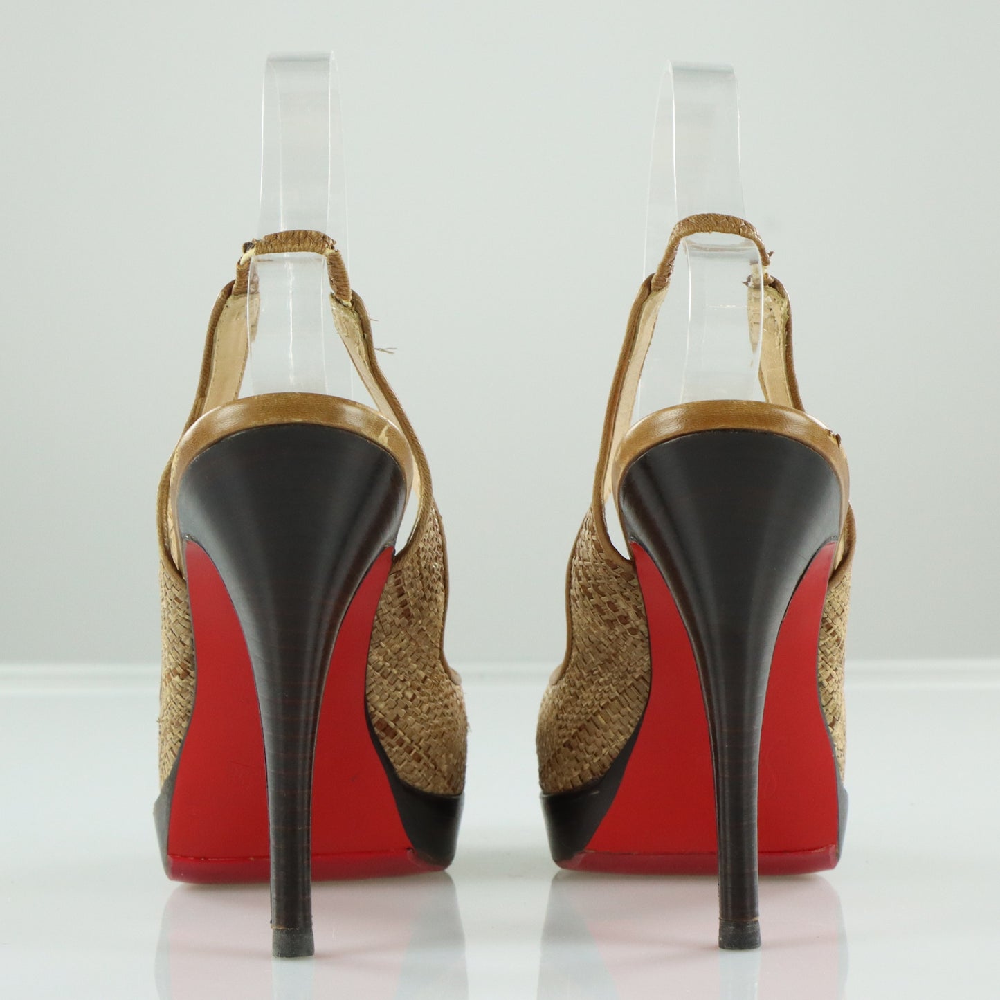 CHRISTIAN LOUBOUTIN Slingback Leather & Raffia Italian Made Peep Toe Heels (38)