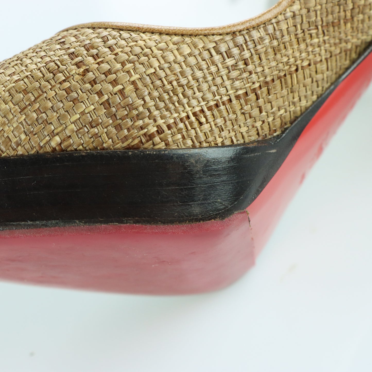 CHRISTIAN LOUBOUTIN Slingback Leather & Raffia Italian Made Peep Toe Heels (38)