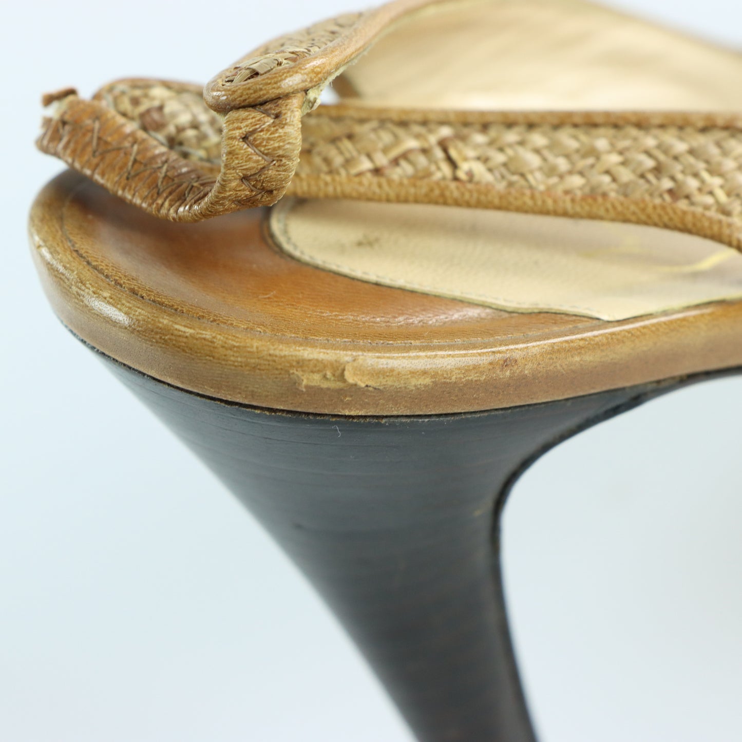 CHRISTIAN LOUBOUTIN Slingback Leather & Raffia Italian Made Peep Toe Heels (38)