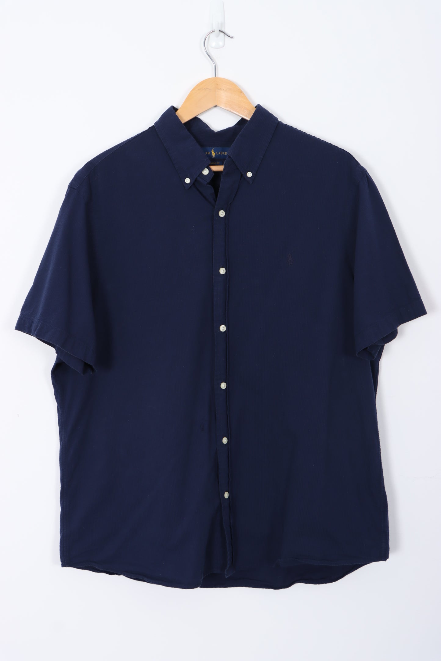 RALPH LAUREN 'Untucked Fit' Navy Short Sleeve Shirt (XL)