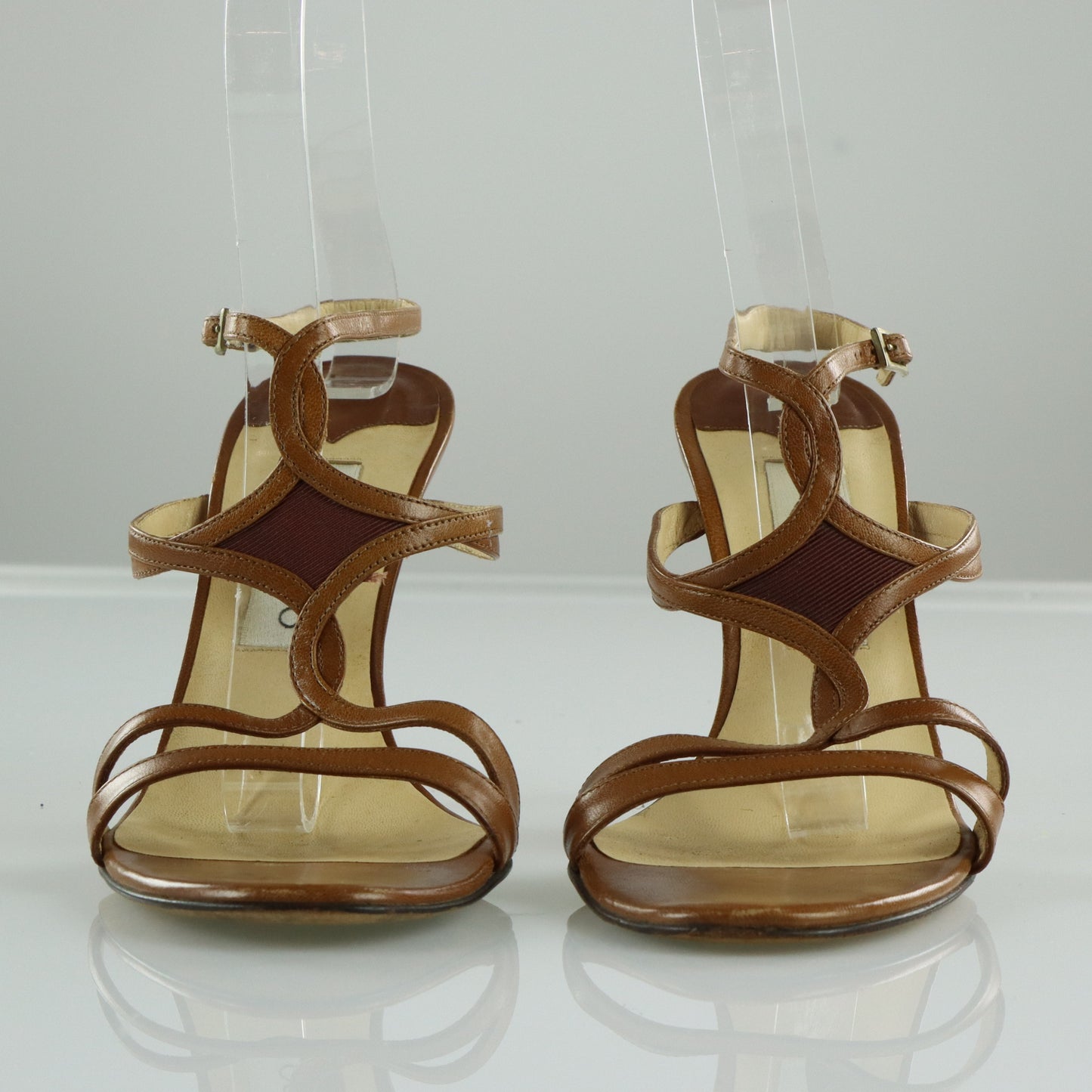 JIMMY CHOO Brown Leather Strappy Adjustable Buckle Heels Italian Made (37.5)