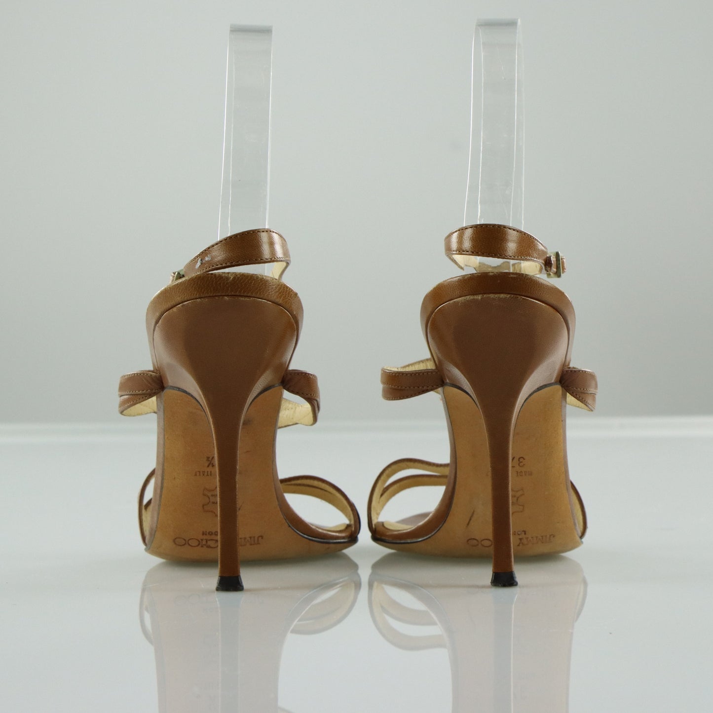 JIMMY CHOO Brown Leather Strappy Adjustable Buckle Heels Italian Made (37.5)