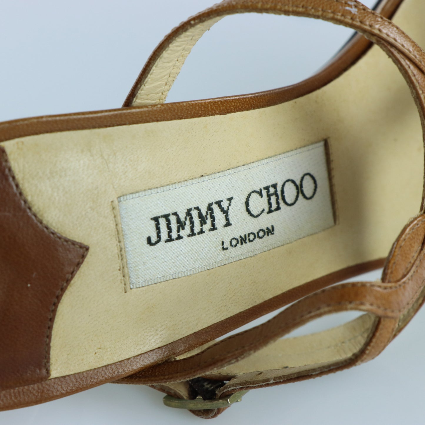JIMMY CHOO Brown Leather Strappy Adjustable Buckle Heels Italian Made (37.5)