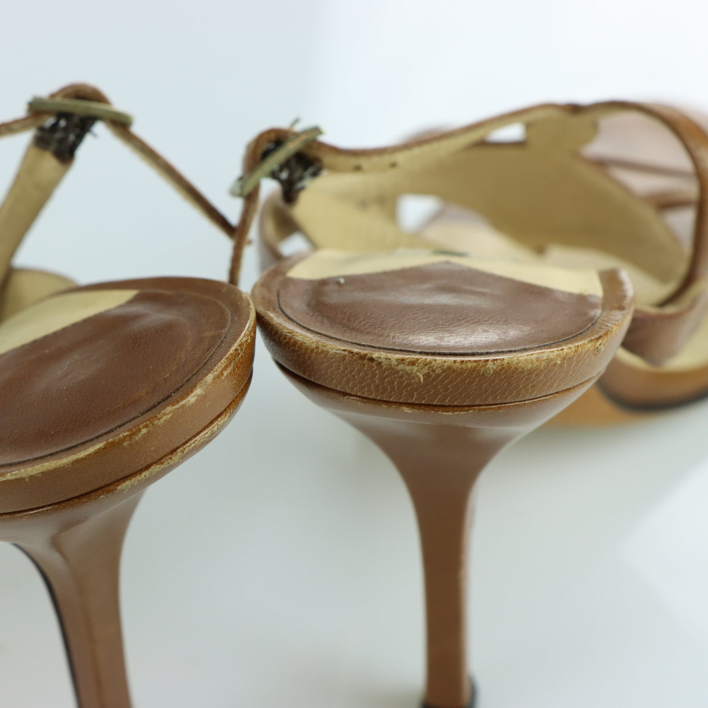 JIMMY CHOO Brown Leather Strappy Adjustable Buckle Heels Italian Made (37.5)