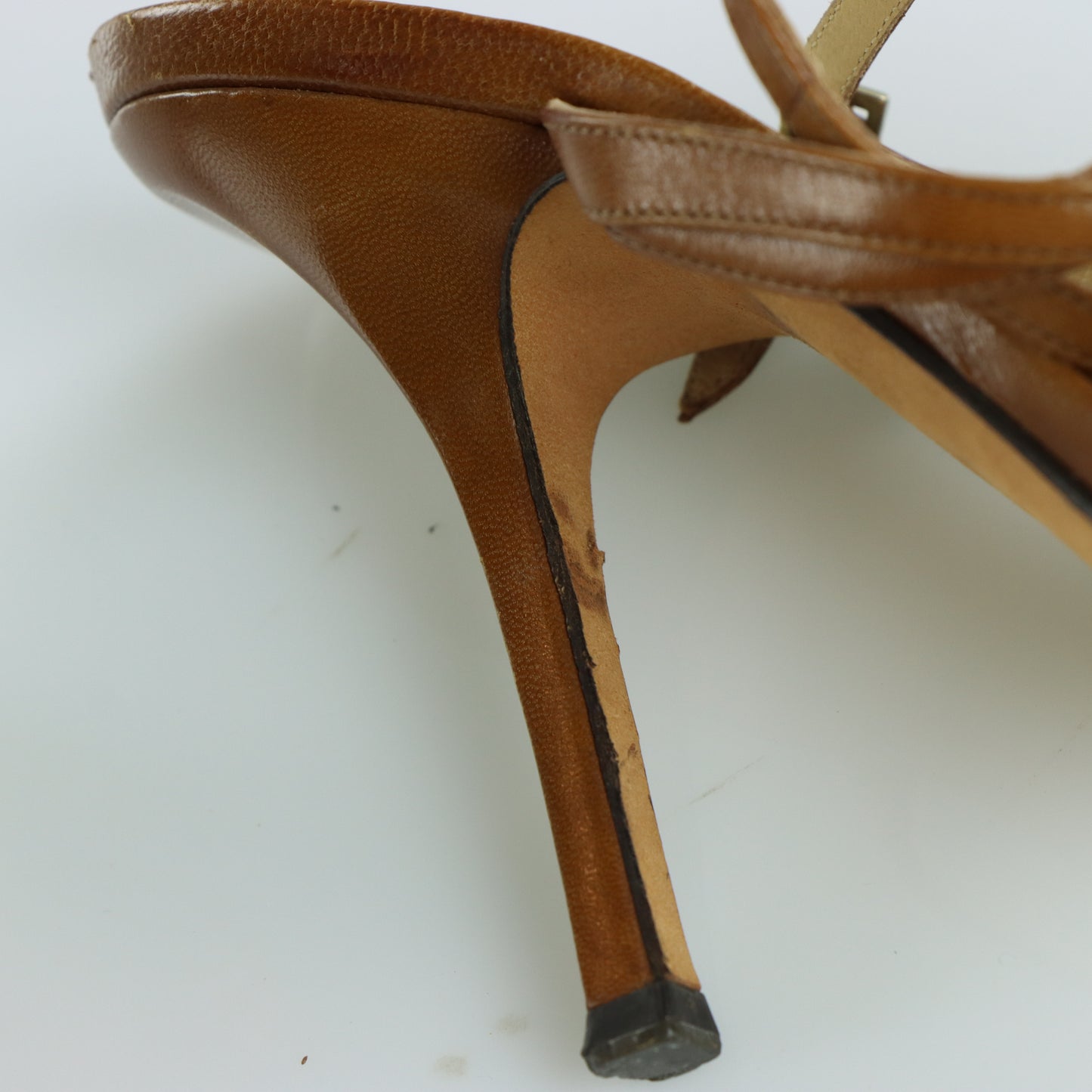 JIMMY CHOO Brown Leather Strappy Adjustable Buckle Heels Italian Made (37.5)