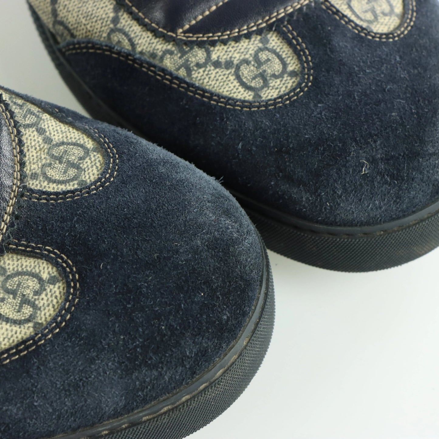GUCCI Navy Suede & Beige GG Monogram Italian Made Sneakers (16) Vintage Sole Melbourne