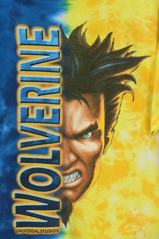 Vintage 1999 MARVEL Wolverine Tie-Dye Yellow & Blue T-Shirt (M) Vintage Sole Melbourne