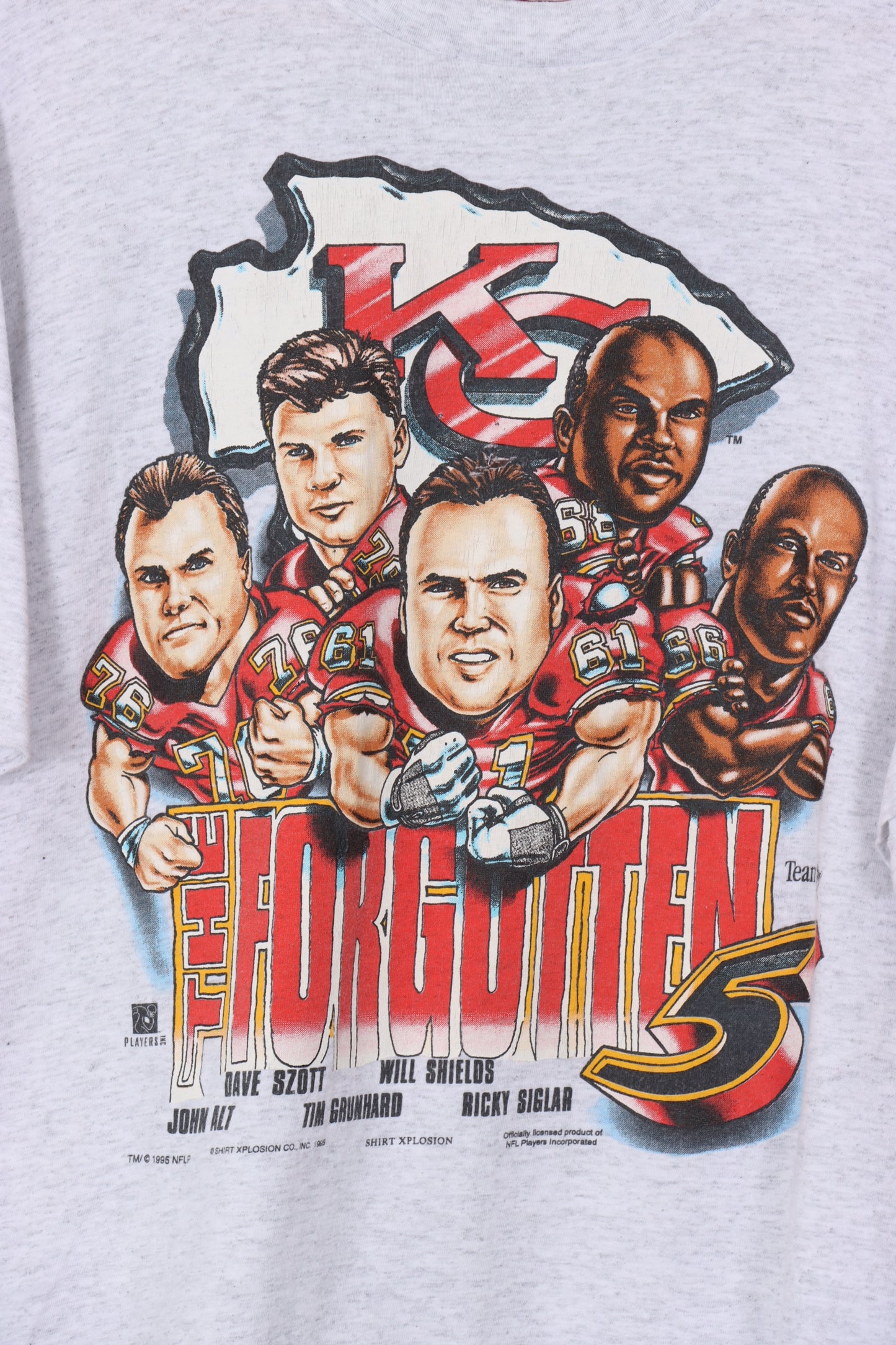 1995 VINTAGE NFL The Forgotten 5 Kansas City Chiefs Lineman T-Shirt (XL)