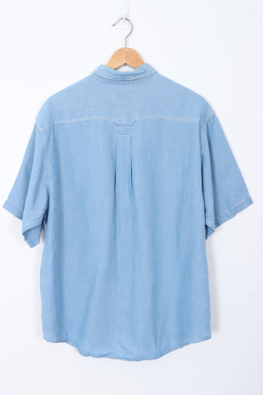 INDIGO PALMS Denim Company Short Sleeve Linen Blend Shirt (M)