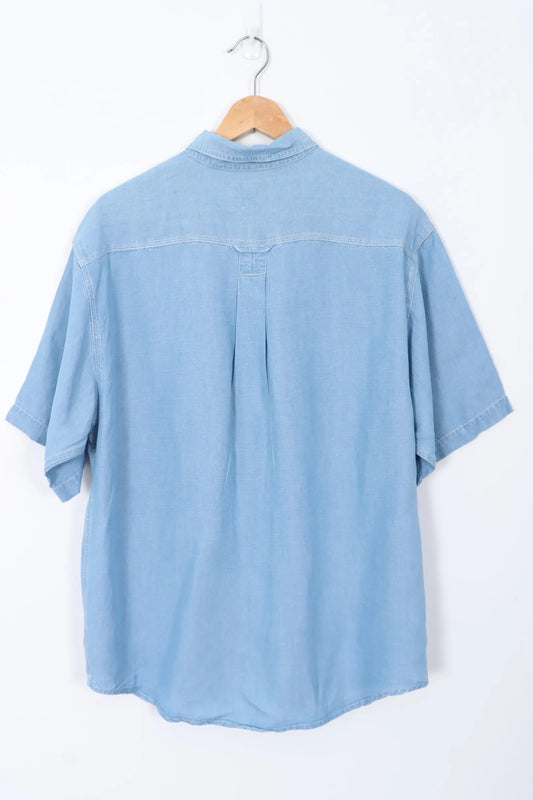 INDIGO PALMS Denim Company Short Sleeve Linen Blend Shirt (M) Vintage Sole Melbourne
