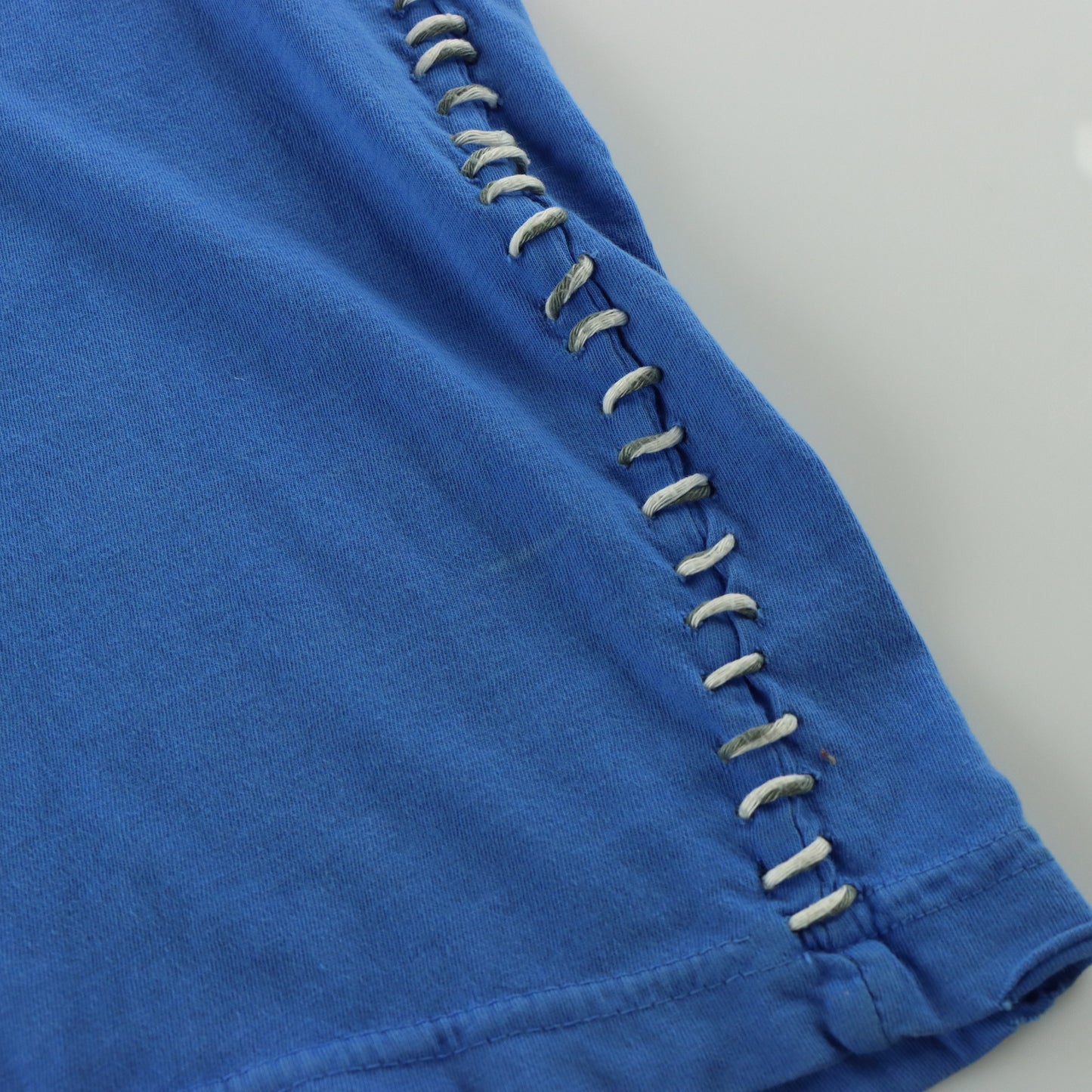 AFFLICTION Laced Up Stitch Detail Bright Blue Y2K Style USA Made Distressed Tee (L)