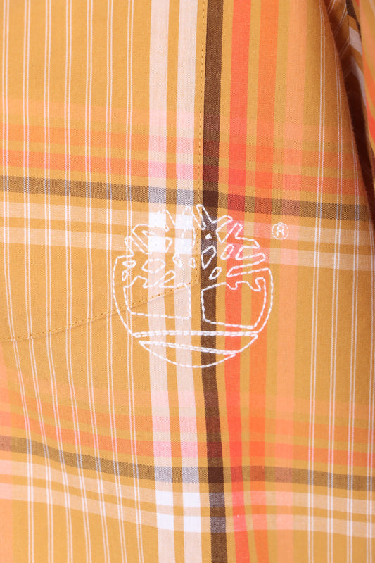 TIMBERLAND Orange Plaid 'Loose Fit' Short Sleeve Shirt (S-M)