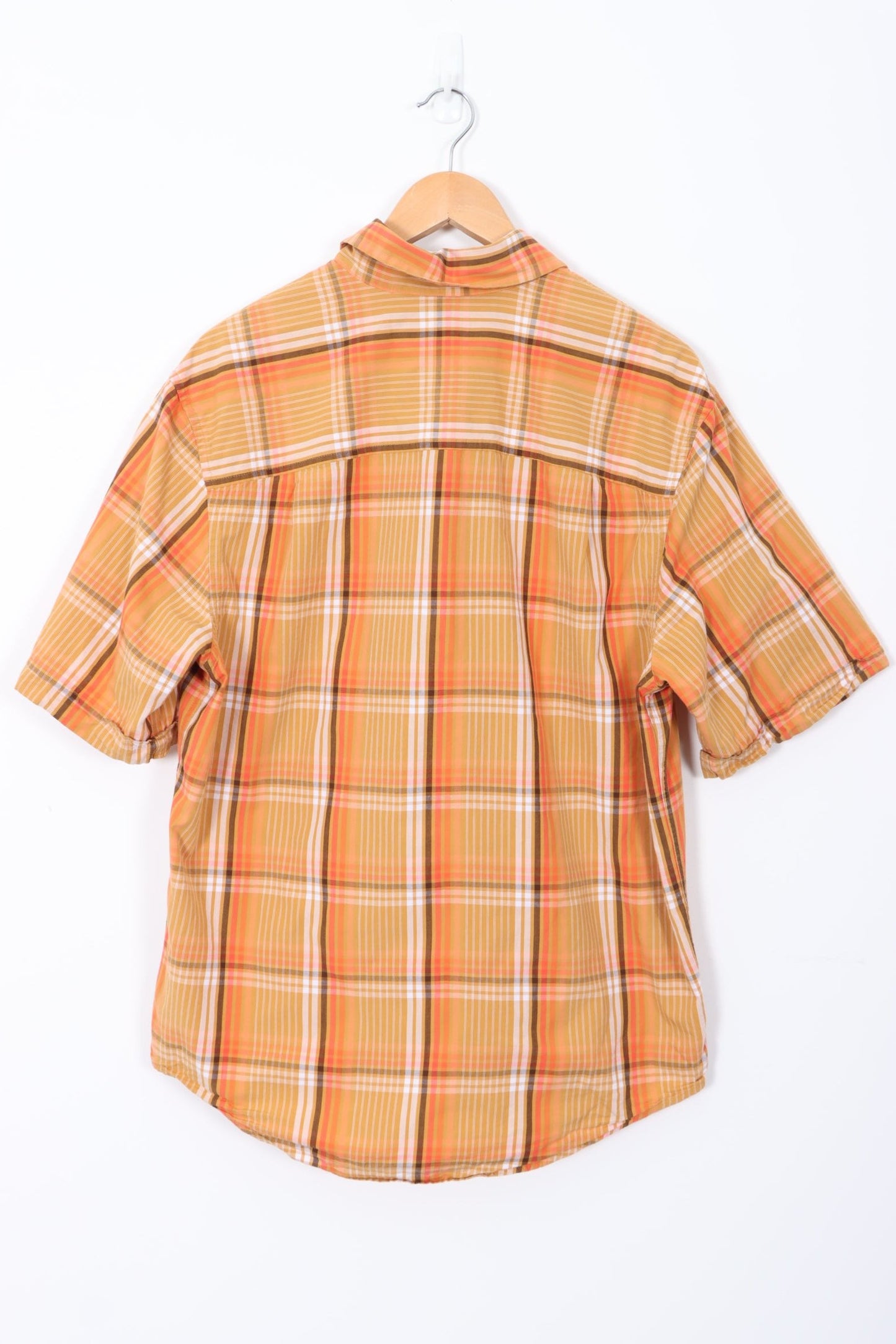 TIMBERLAND Orange Plaid 'Loose Fit' Short Sleeve Shirt (S-M)