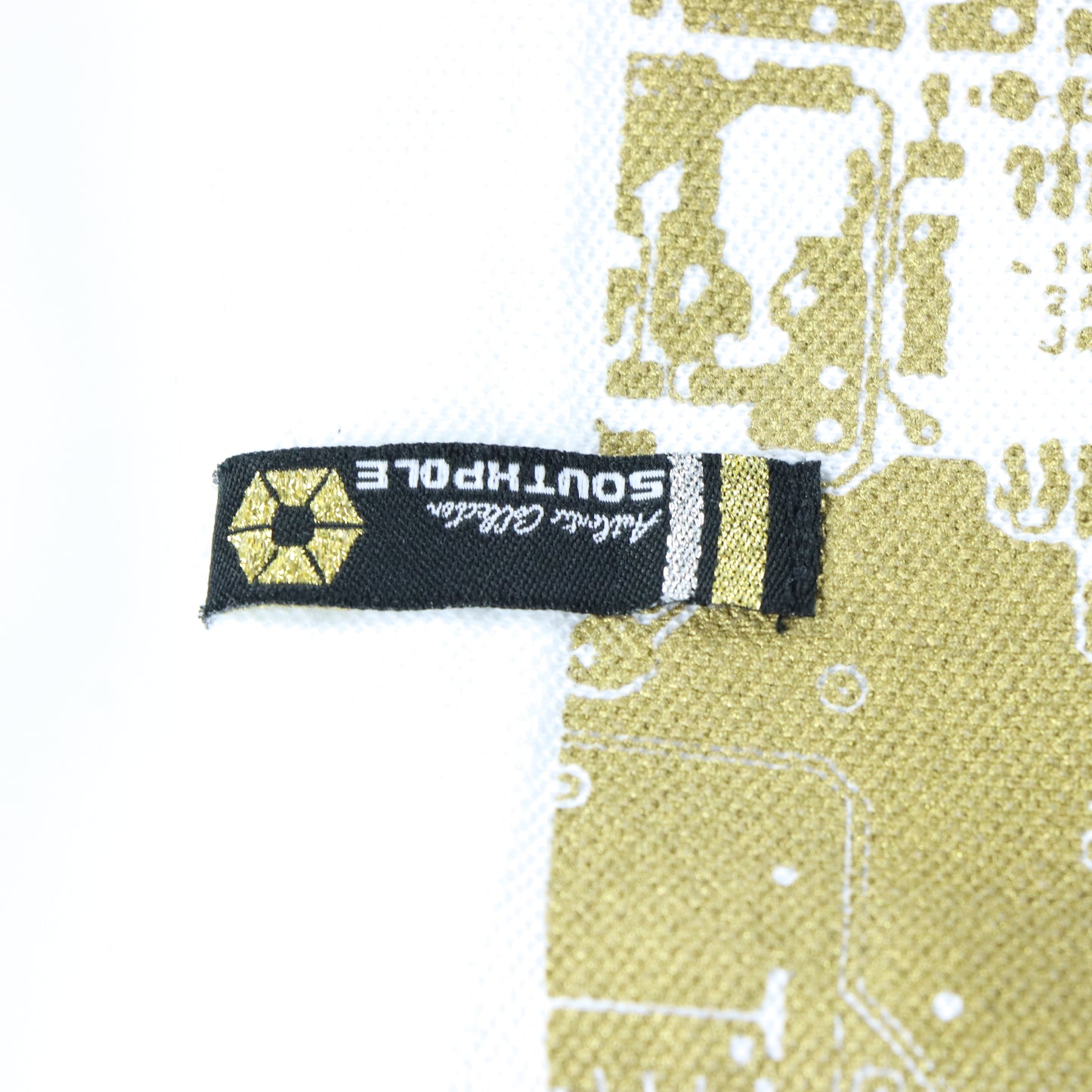 SOUTH POLE Y2K 'Star Voyage' Tech Print White & Gold Polo Tee (L)