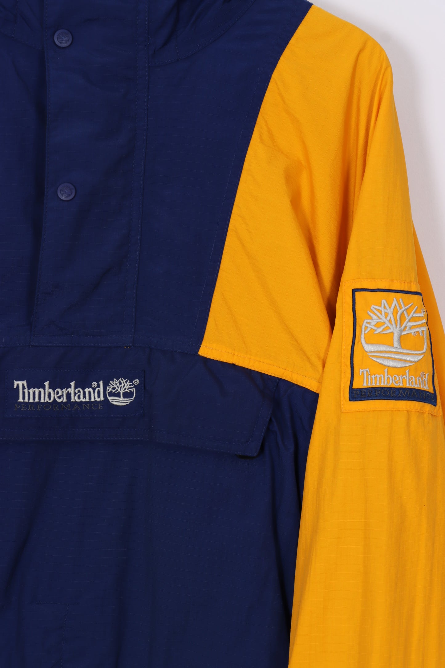 TIMBERLAND Embroidered Blue & Yellow 1/4 Zip Hooded Jacket (XL)