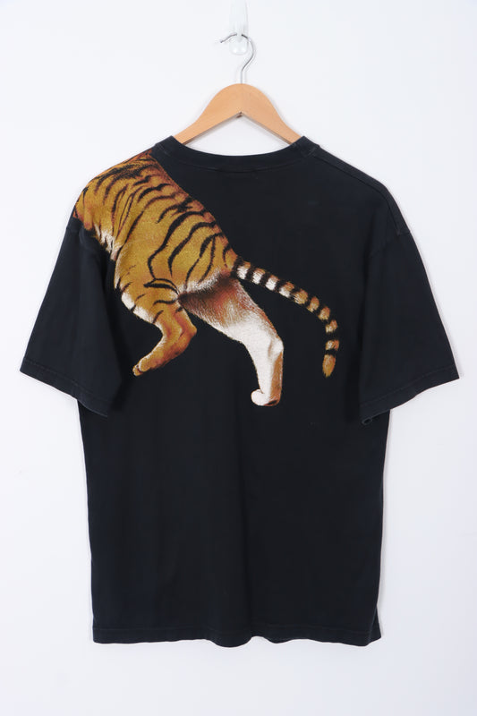 Melbourne Zoo Tiger Animal Print Black Tee Made in Australia (L)