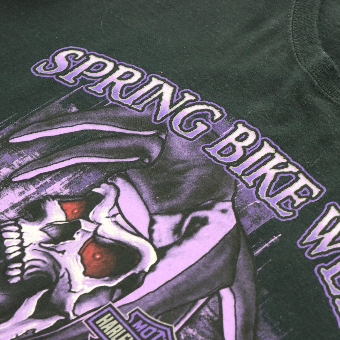 Vintage HARLEY DAVIDSON Skull 'Spring Bike Week' Purple & Black T-Shirt (M) *Aubs Vintage Sole Melbourne