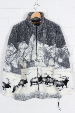 REDHEAD Moose Black & White Mountain Scene All Over Plush Fleece (L-XL)