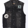 TRUE RELIGION World Tour Black Denim Distressed Jimmy Vest (L)