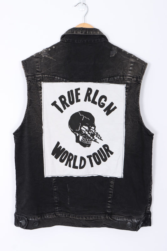 TRUE RELIGION World Tour Black Denim Distressed Jimmy Vest (L)