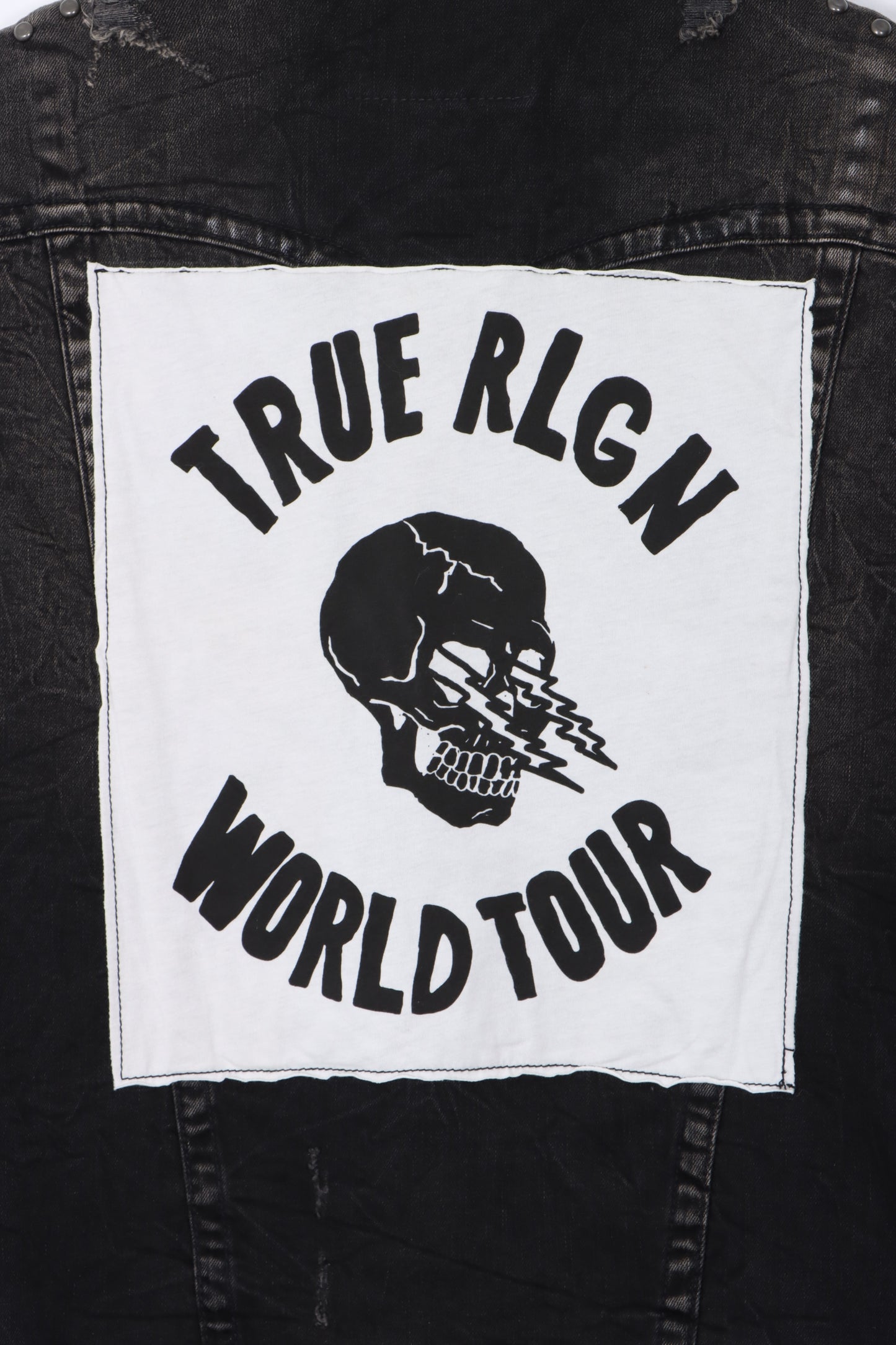 TRUE RELIGION World Tour Black Denim Distressed Jimmy Vest (L)