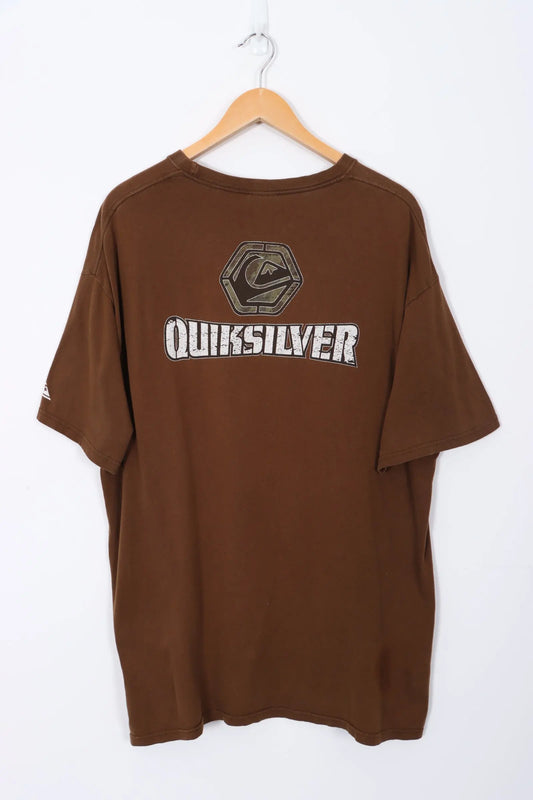 QUIKSILVER Spell Out Front Back Logo Brown Surfer T-Shirt (L) Vintage Sole Melbourne