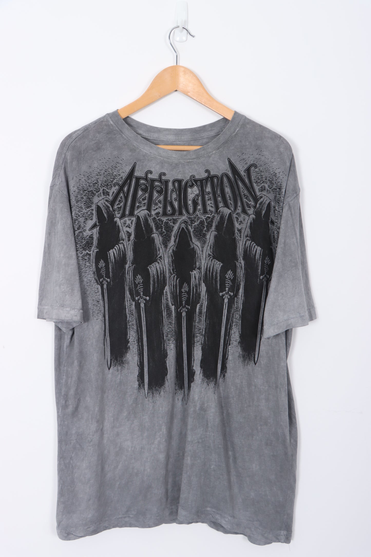 AFFLICTION Live Fast Grim Reaper Design Grey Tee (XL-XXL)