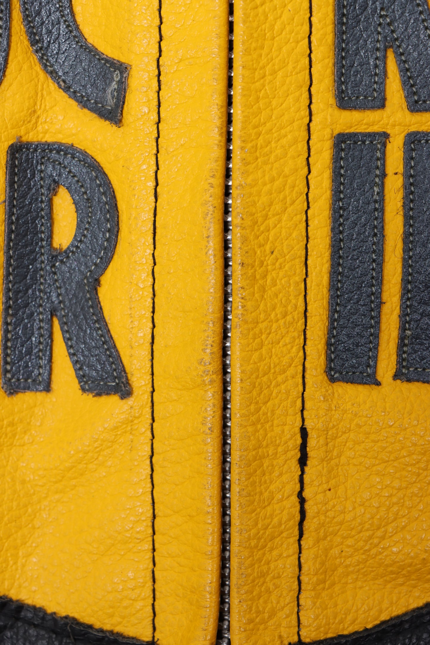 Vintage LUCKY STRIKE Yellow Leather Motorcycle Racing Jacket (XS-S)
