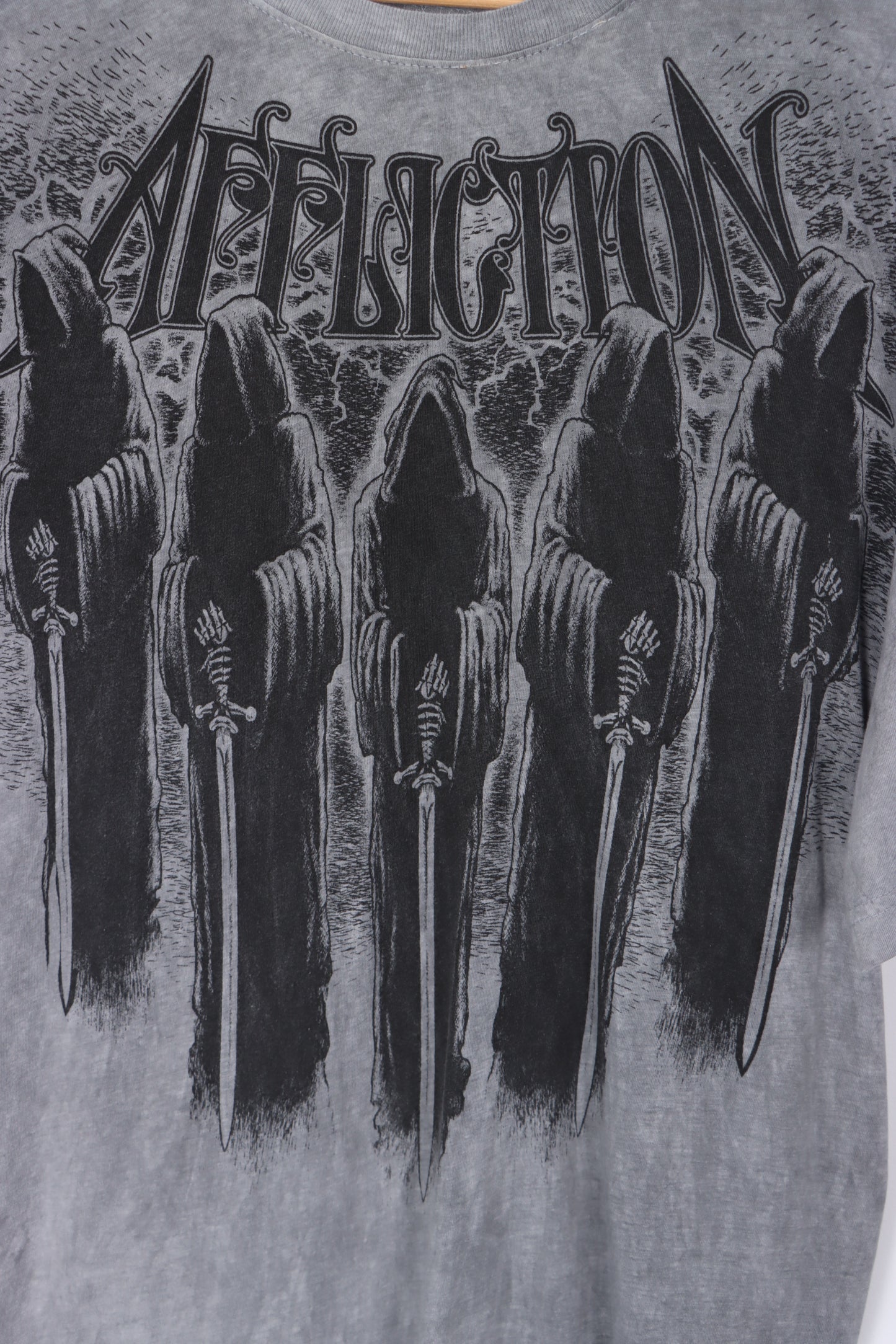 AFFLICTION Live Fast Grim Reaper Design Grey Tee (XL-XXL)
