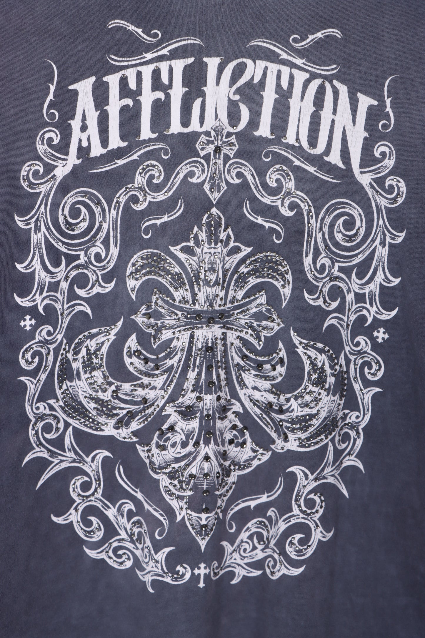 AFFLICTION Rhinestone Graphic Lace Back Detail Tee (L Women's)