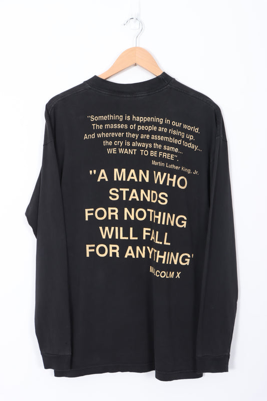 Malcolm X Martin Luther King Jr. Portrait Long Sleeve USA Made Tee (L)