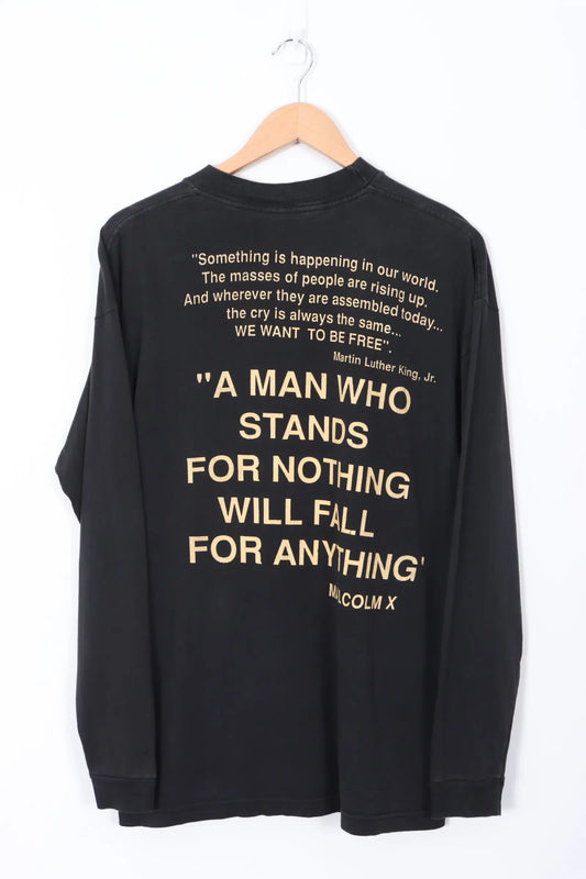 Malcolm X Martin Luther King Jr. Portrait Long Sleeve USA Made Tee (L) Vintage Sole Melbourne