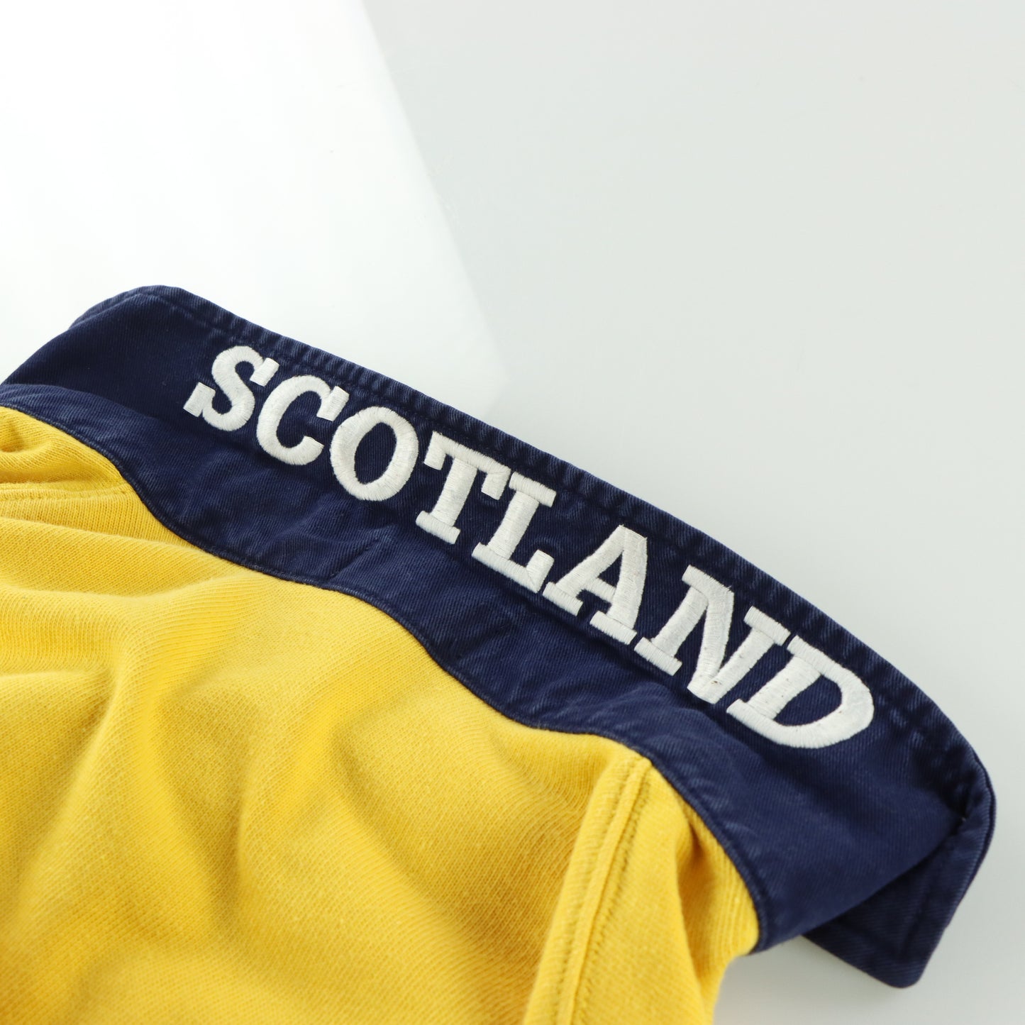 RALPH LAUREN POLO Embroidered Teddy & Flag Scotland Yellow Rugby Jumper (M)