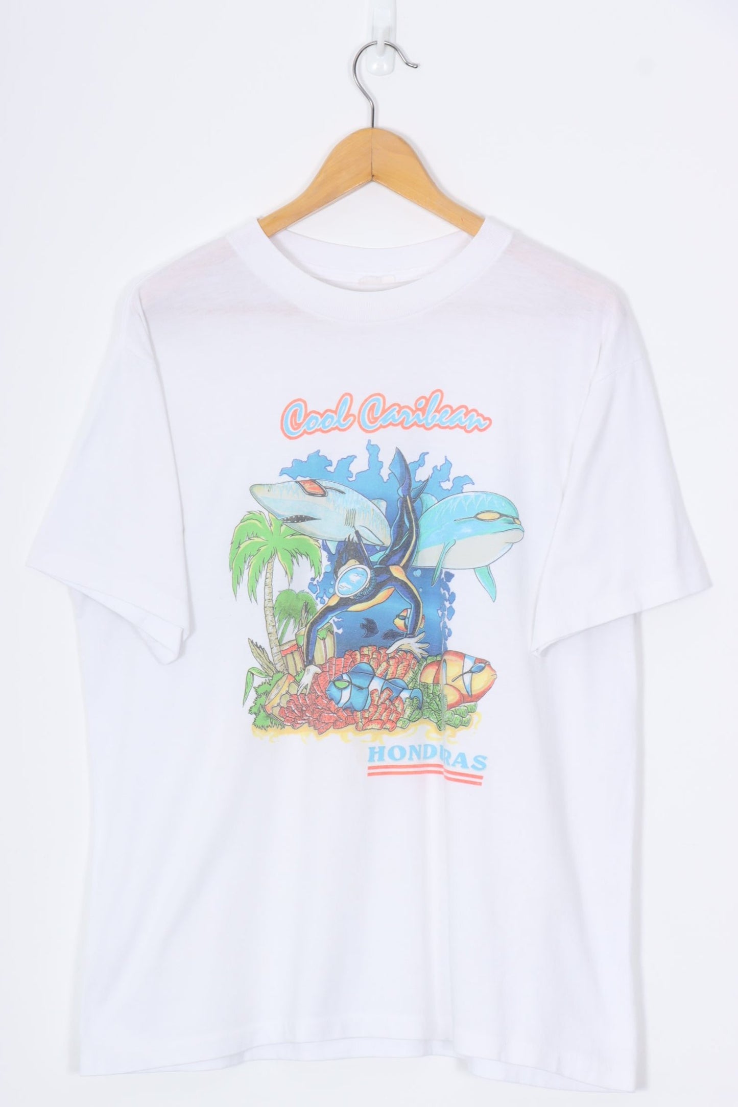 Honduras Caribbean Nature & Scuba Diving Single Stitch Graphic Tee (L)