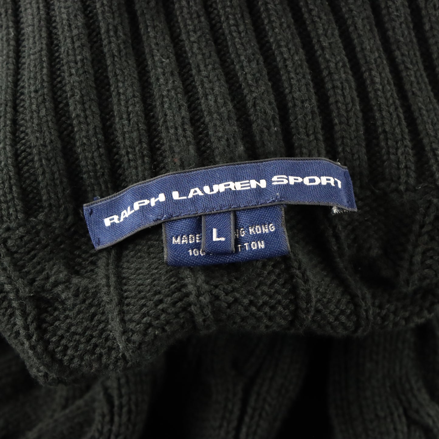 RALPH LAUREN SPORT Black & Purple Embroidered Logo Cable Knit Roll Neck Sweater (M-L)