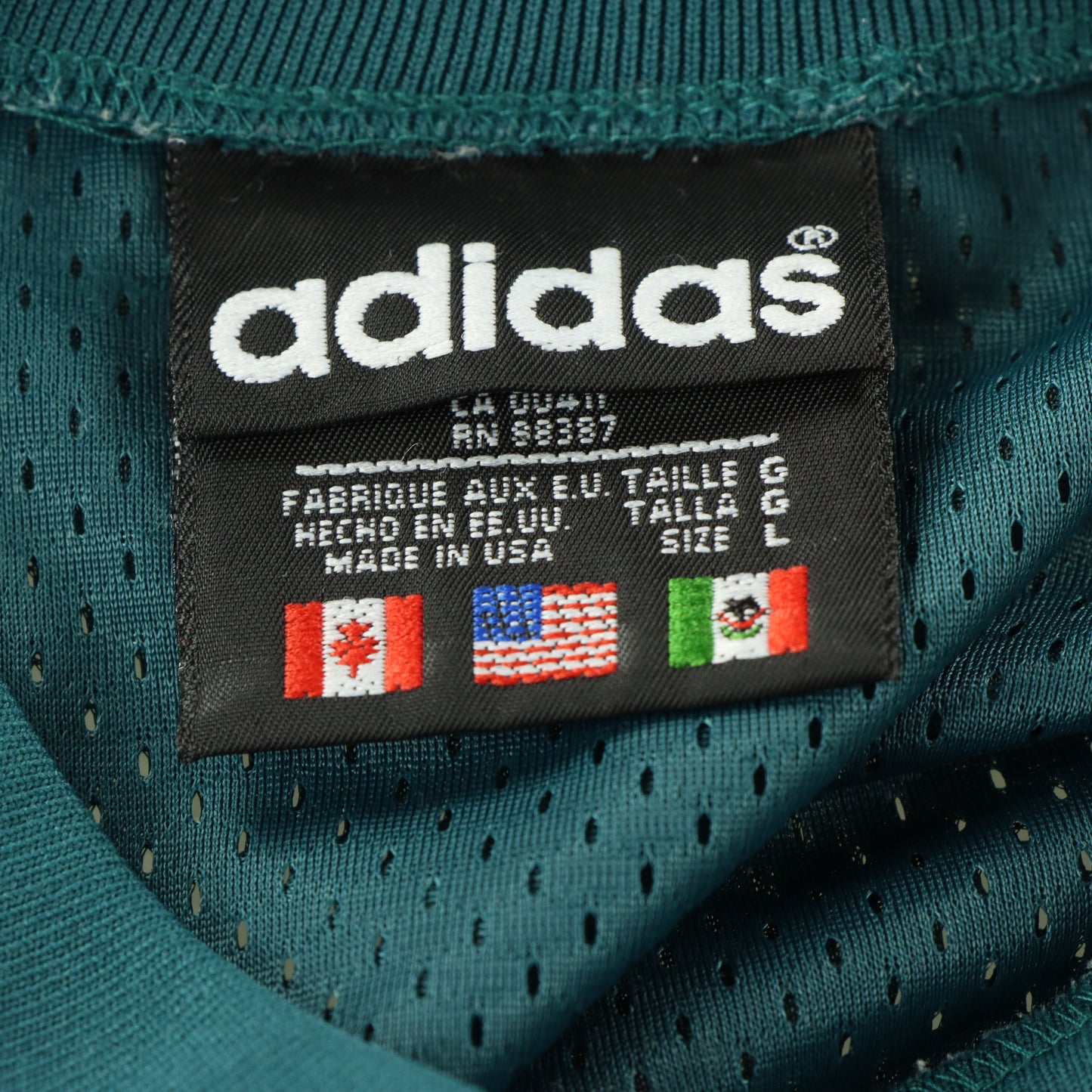 ADIDAS Blue & Teal Big Logo USA Made Mesh Jersey (L-XL)