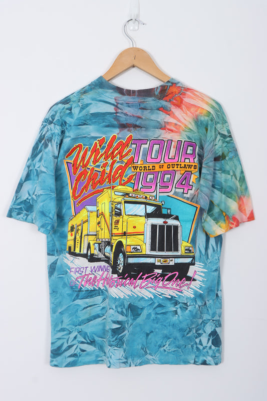 Autographed Jac Haudenschild 1994 'World of Outlaws' Racing Tie-Dye USA Made Tee (L)
