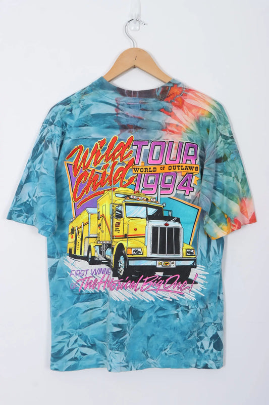 Autographed Jac Haudenschild 1994 'World of Outlaws' Racing Tie-Dye USA Made Tee (L) Vintage Sole Melbourne