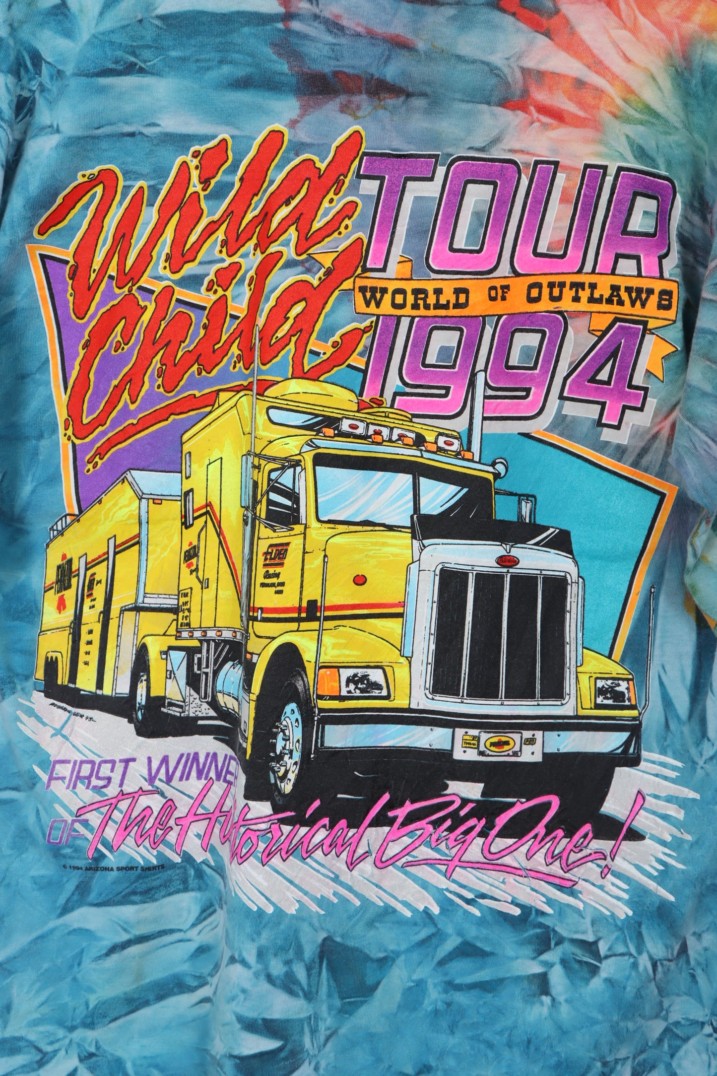 Autographed Jac Haudenschild 1994 'World of Outlaws' Racing Tie-Dye USA Made Tee (L)