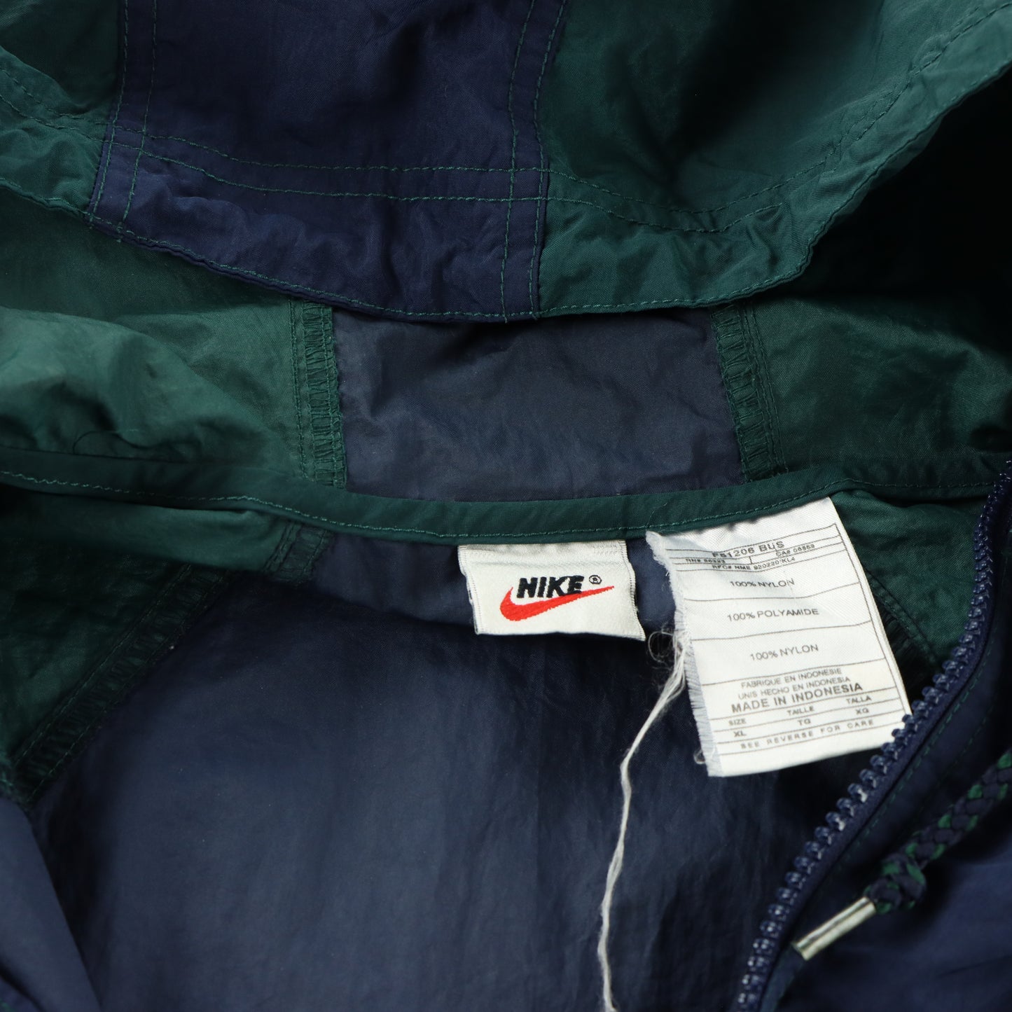 NIKE AIR Dark Green & Navy Hooded Zip-Up Spray Windbreaker Jacket (2XL)