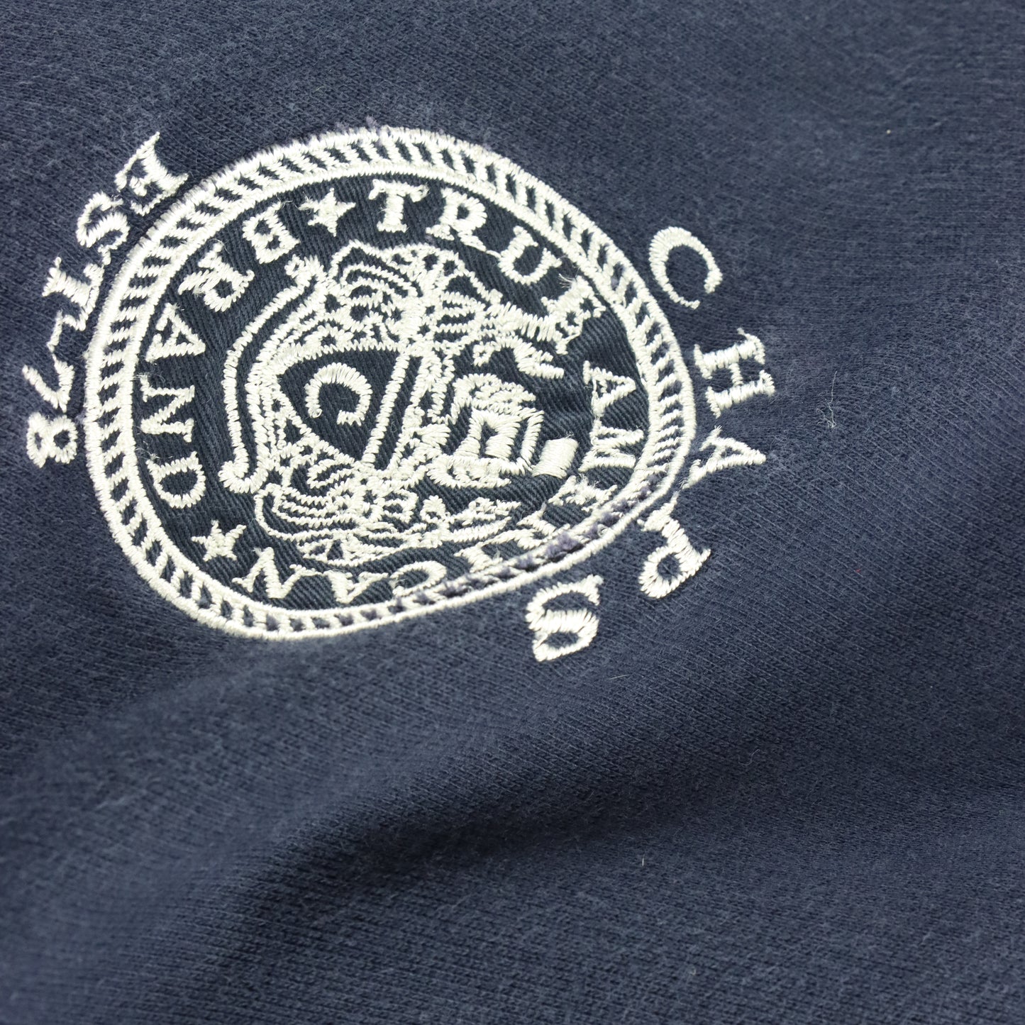 CHAPS Navy Blue & White Embroidered Logo Patch Full Zip Sweatshirt (L)