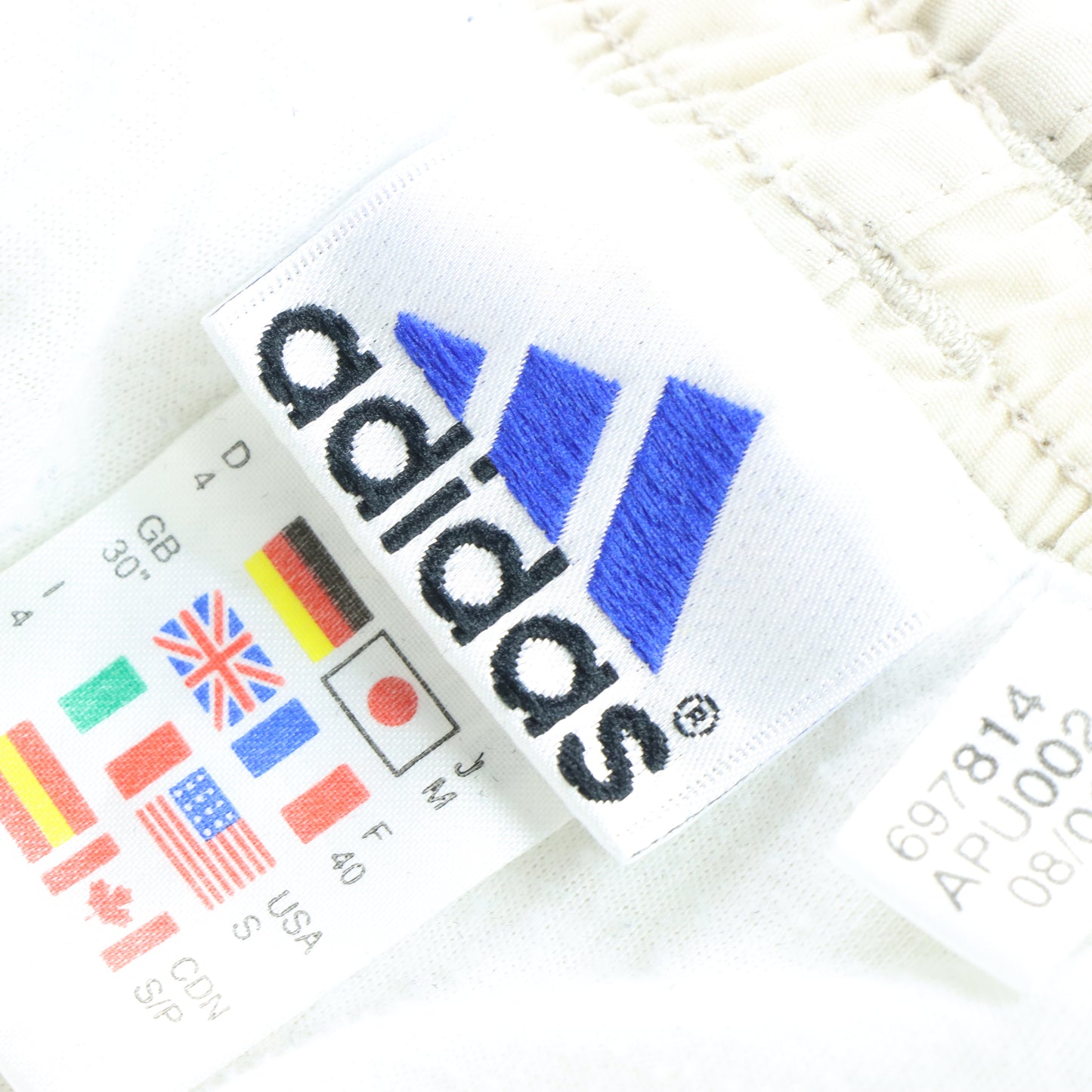 ADIDAS Embroidered Logo 3-Stripe Cream & Navy Track Pants (M)