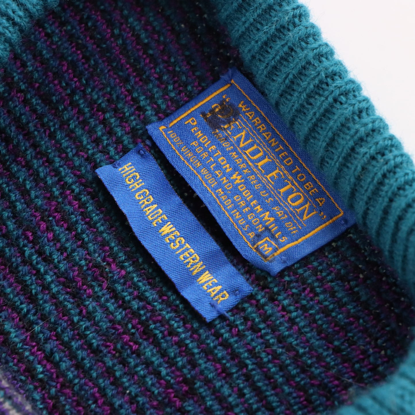 Vintage PENDLETON USA Made Teal Wool High Grade Western Wear Sweater *Aubs Vintage Sole Melbourne