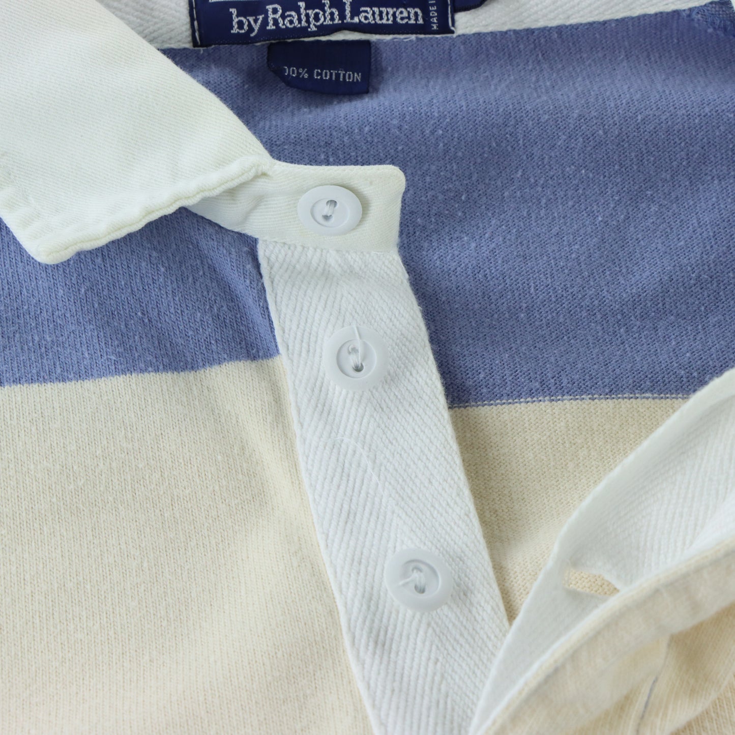 RALPH LAUREN POLO Cream & Light Blue Single Stitch Rugby Jumper (L-XL)