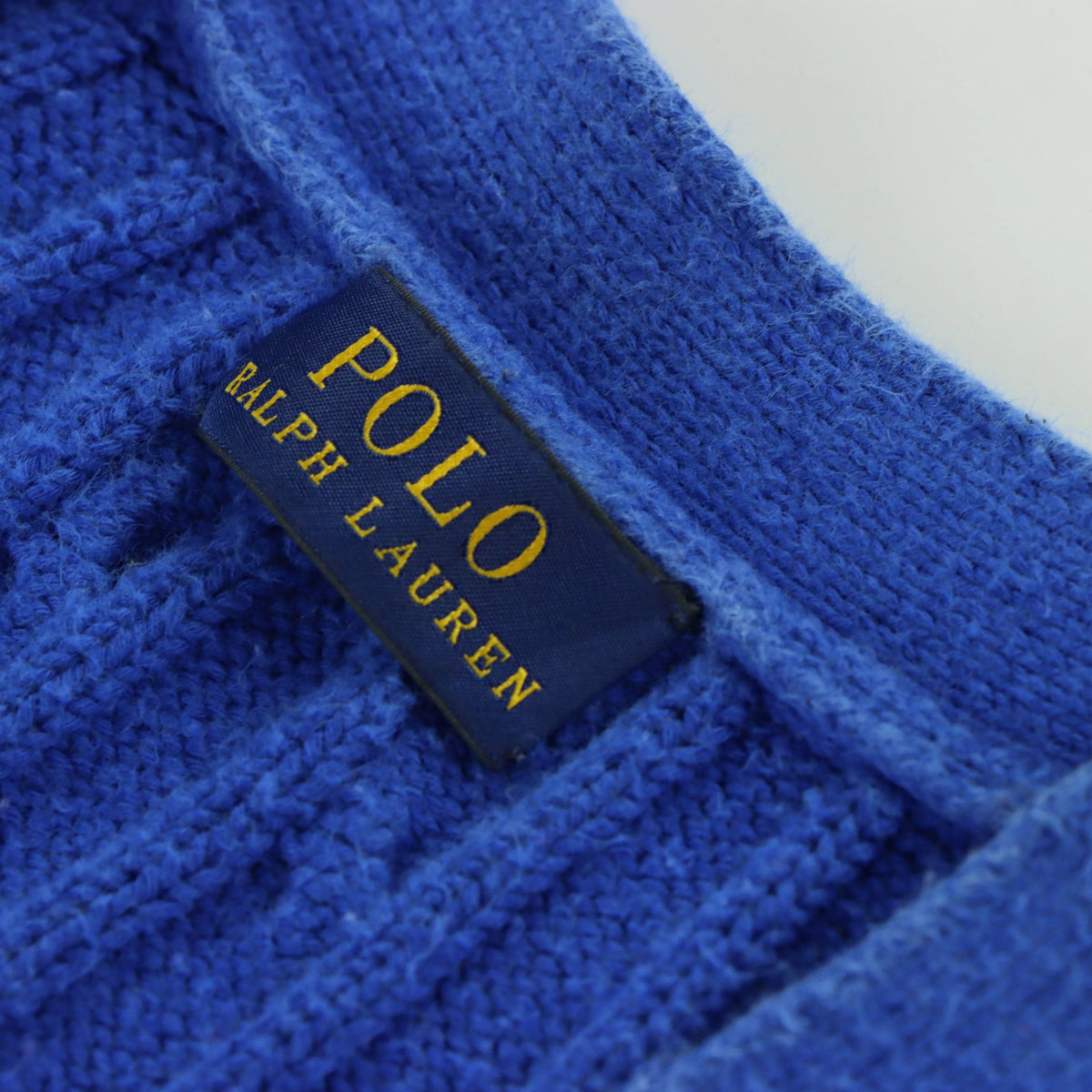 POLO RALPH LAUREN Embroidered Logo Blue & Red Cable Knit Cardigan (S-M) - Vintage Sole Melbourne