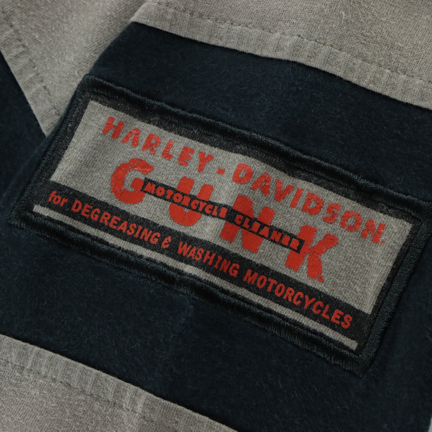 HARLEY DAVIDSON "Pre-Lux Motorcycle Oil' Taupe & Black Double Sided Long Sleeve T-Shirt (L)