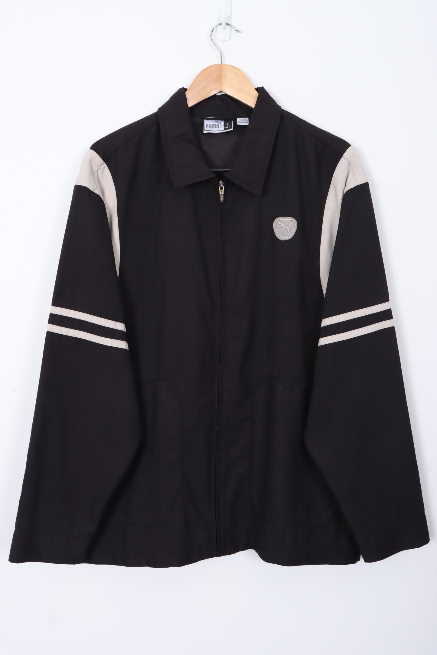 PUMA Varsity Panel Black & White Nylon Windbreaker Jacket (L)
