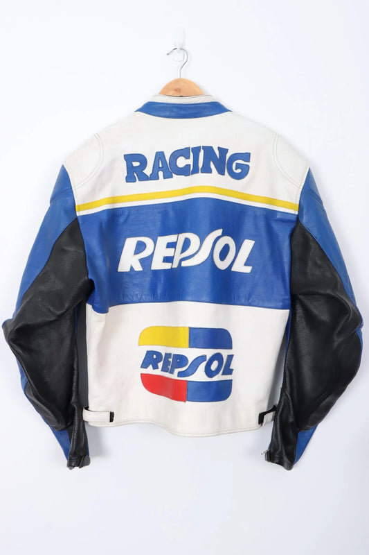 REPSOL Racing Blue Leather Moto Jacket (L-XL) Vintage Sole Melbourne